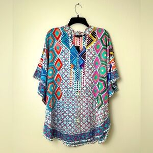 Tolani Geometric Print 3/4 Length Sleeve Colorful Boho Blouse Size Medium NWT!‎